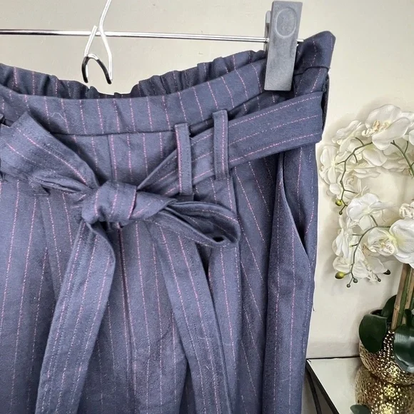 Harlowe & graham blue womens pinstripe belted pants small - Picture 4 of 5